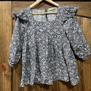 Entro Geometric Patterned Blouse - Gray and White